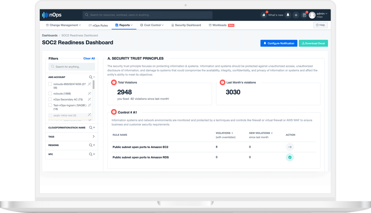 nOps Readiness dashboard nOps Readiness dashboard