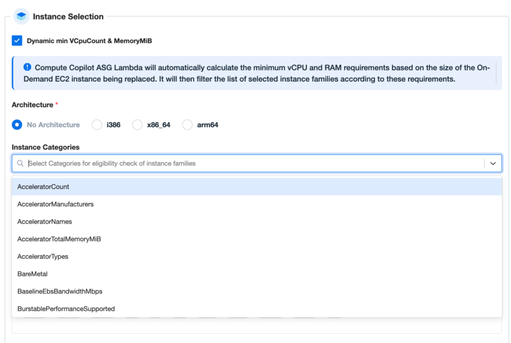 A screenshot showing the nOps’ Compute Copilot dashboard for instance selection.