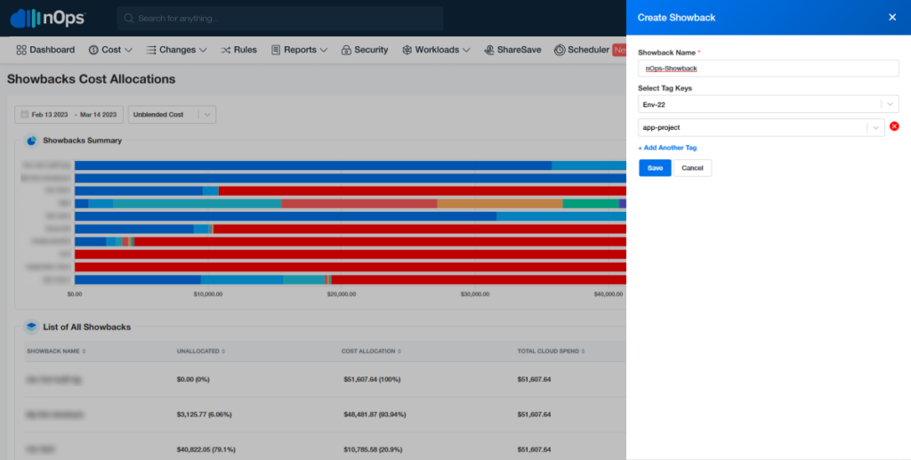 Showback - Creation Modal