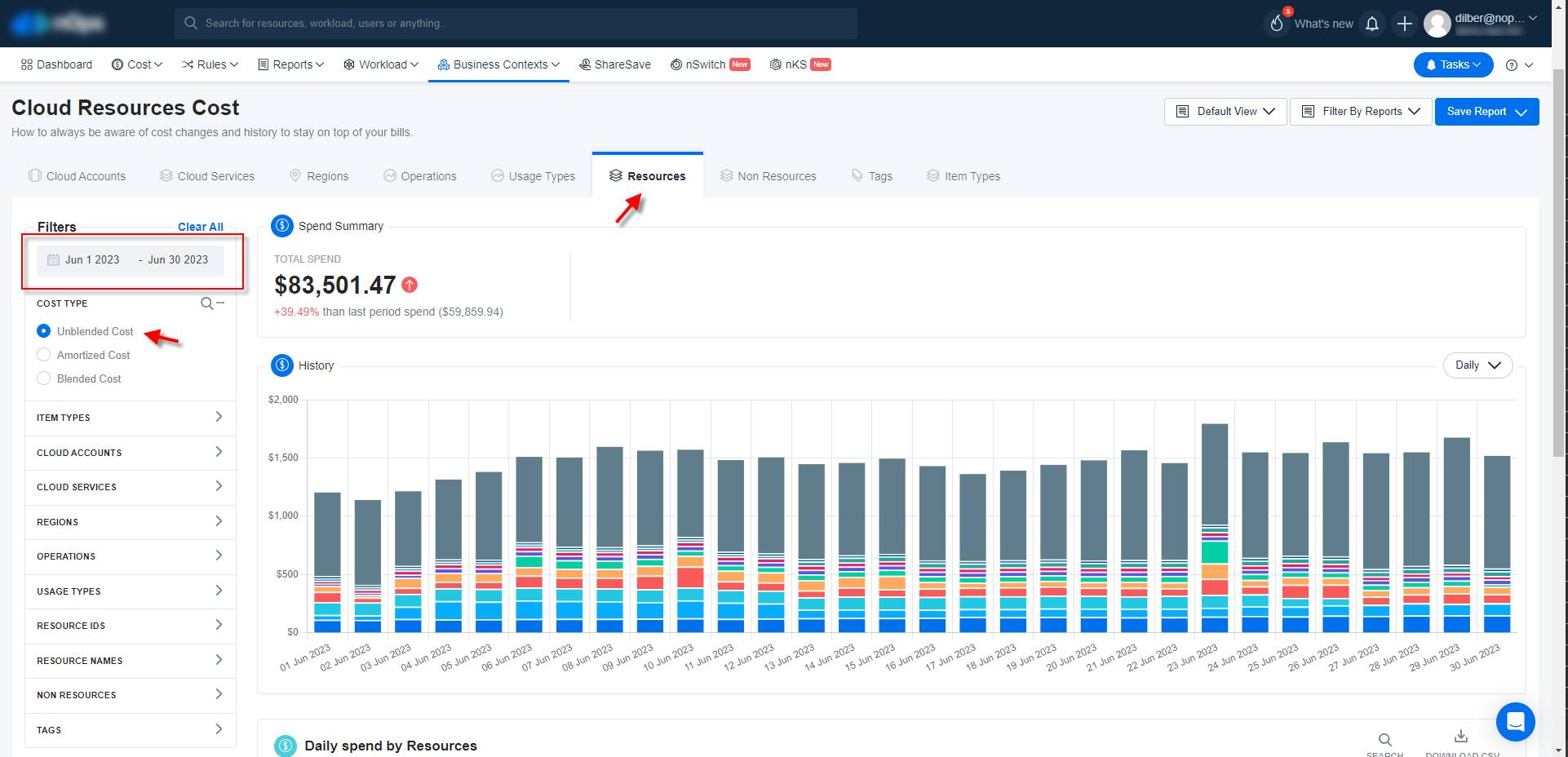 Cloud-Resources-Cost-dashboard-of-Business-Context-in-nOps