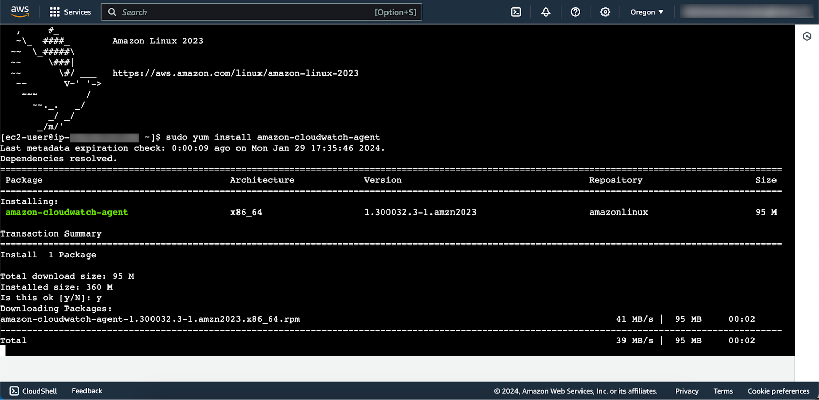  Screenshot of Command line for installing CloudWatch 