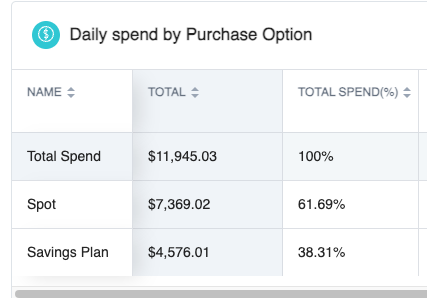 Screenshot of the tabular data for daily spend by purchase option