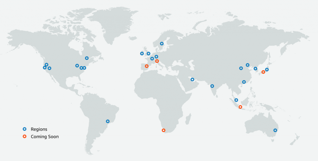 A global map showing AWS Regions