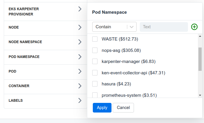 Screenshot of the nOps feature showing Container Costs