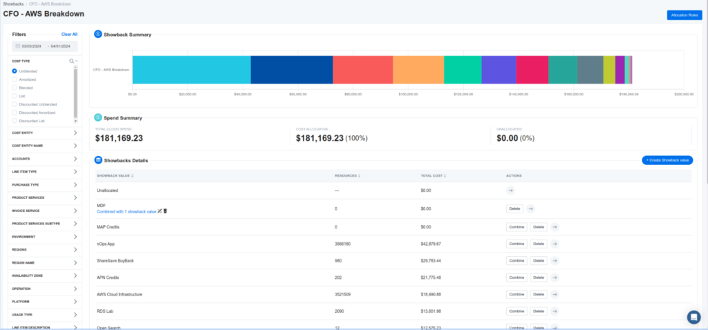 Screenshot of the nOps Business Contexts dashboard