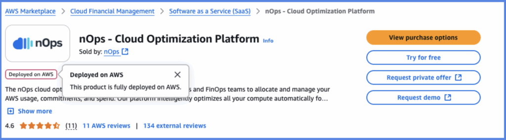 nOps is deployed on AWS