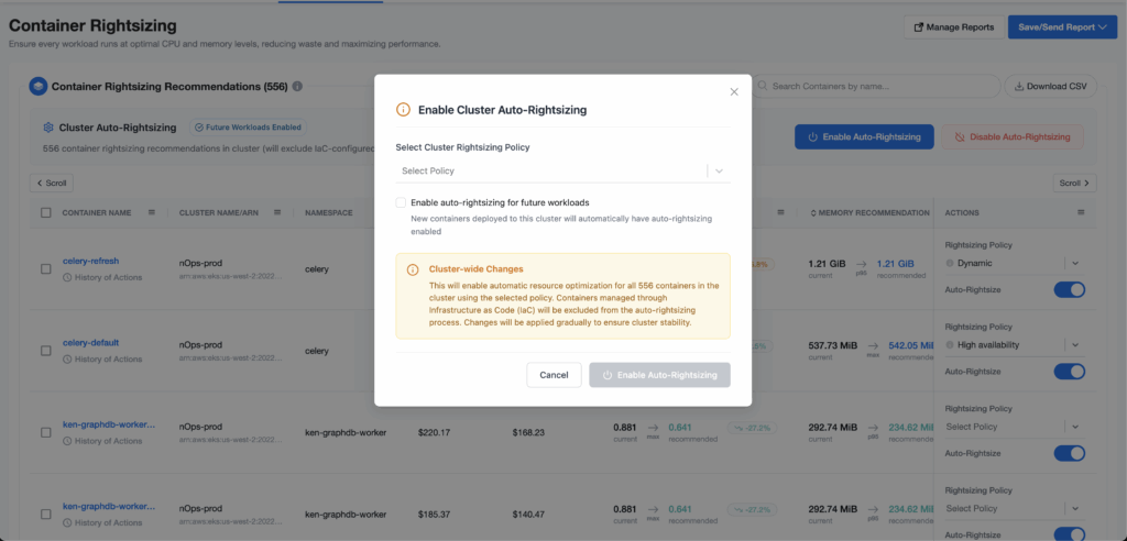 Enable cluster auto-rightsizing