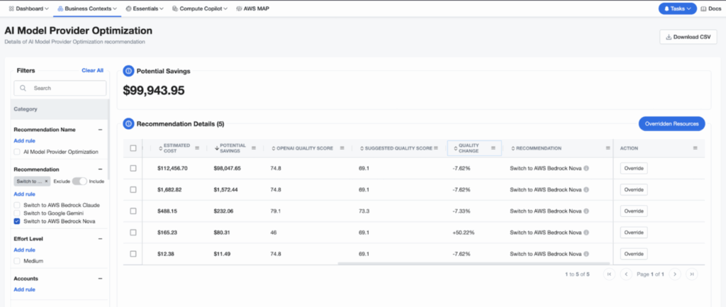 View resource allocation and cost optimization opportunities in nOps